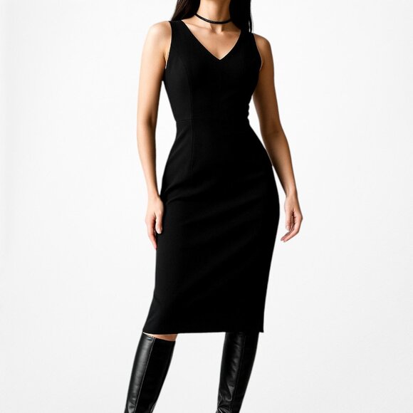 White House Black Market Dresses & Skirts - Vintage Y2K White House Black Market Knit VNeck Knee Length Bodycon Dress M